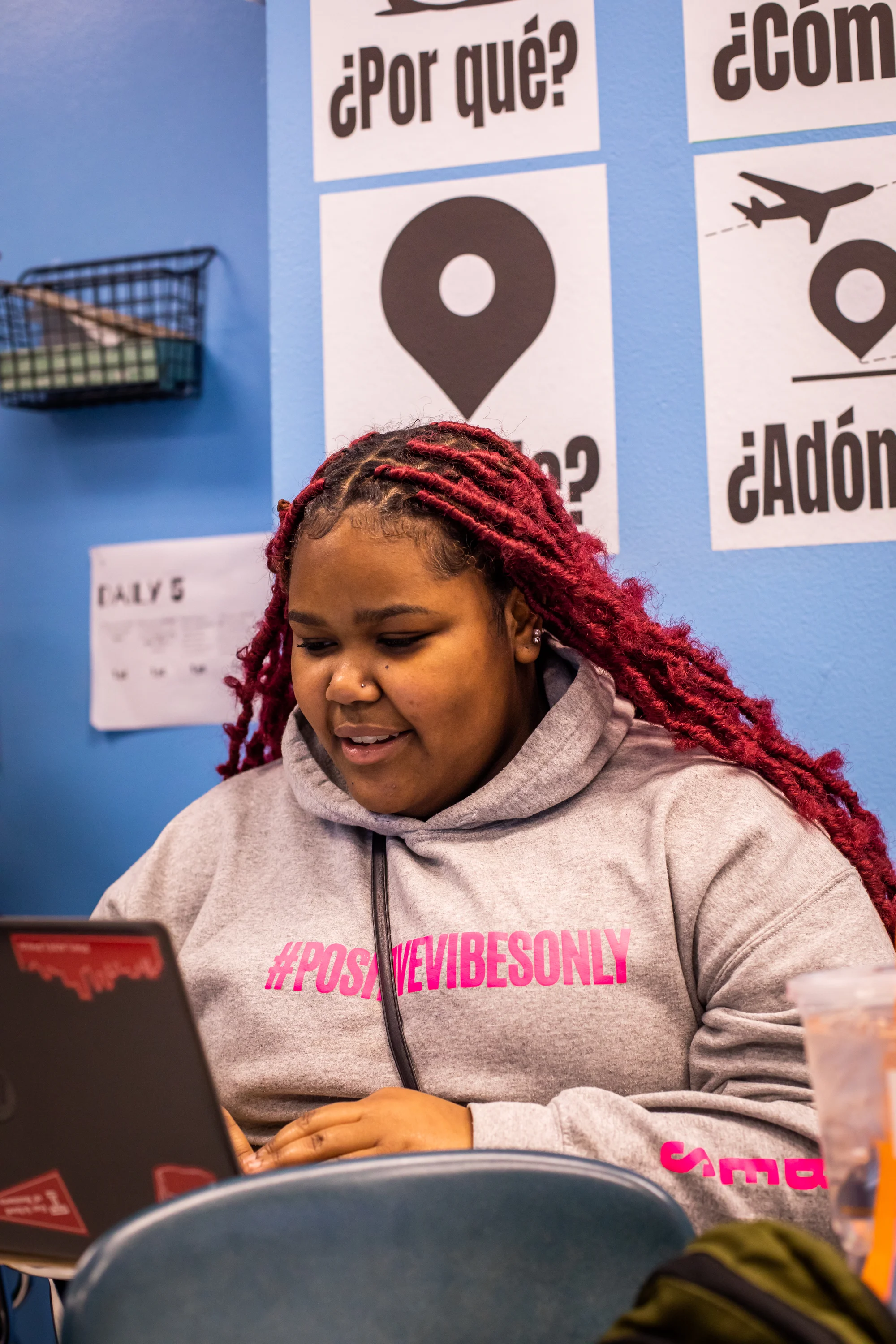 Freire High student working on a Chromebook in class