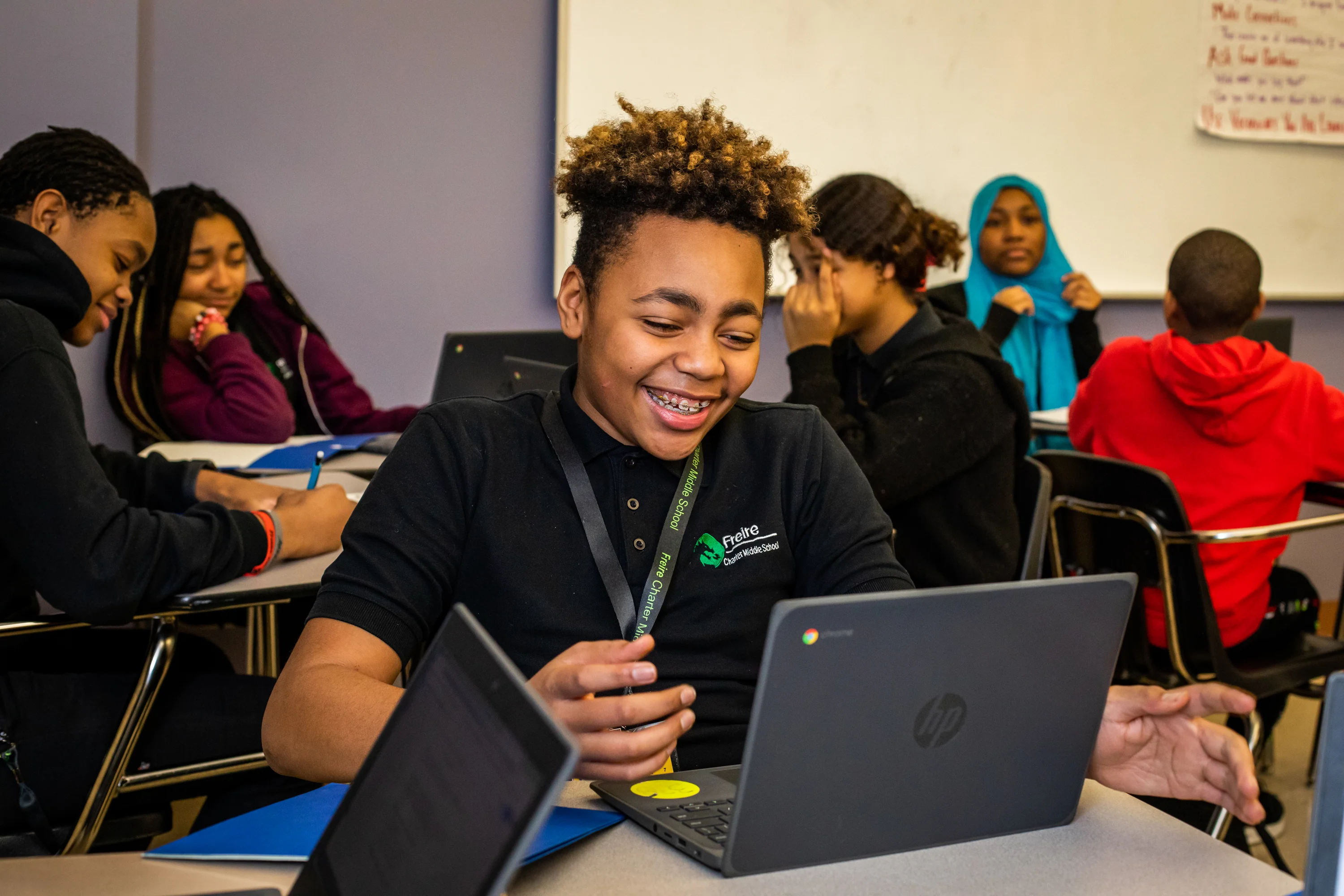 Freire Middle student working on a Chromebook