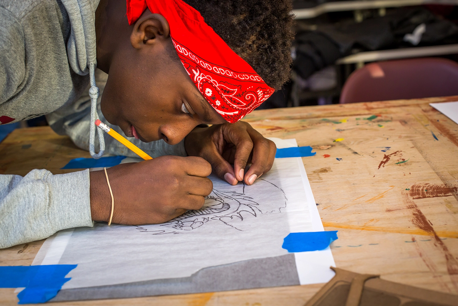 TECH Freire Charter School student drawing in the makerspace